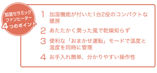 加湿セラミックファンヒーターX210 4つのポイント